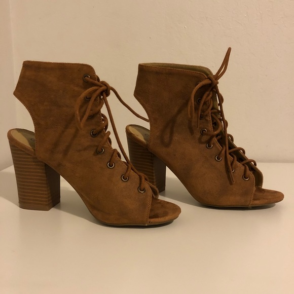 Shoes - Open Toe Lace-Up Booties